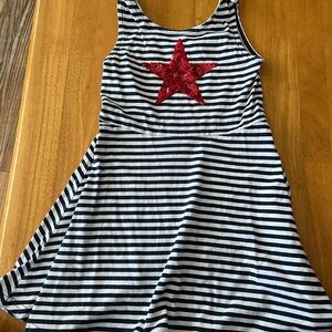 Blue and White Striped Tank Dress with Red Star